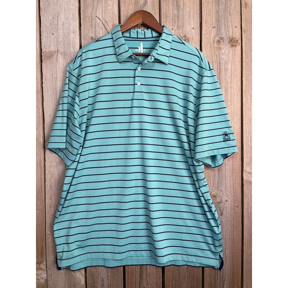 Johnnie-O Mens XXL Performance Polo Shirt Teal Blue Striped JMPO1730 Zanzibar